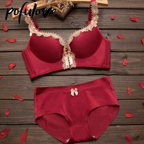 Women Lace Bra Set Push Up Underwear Sexy Embroidery Seamless Bralette Female Lingerie Intimates Bras and Panty Sets 4 Color