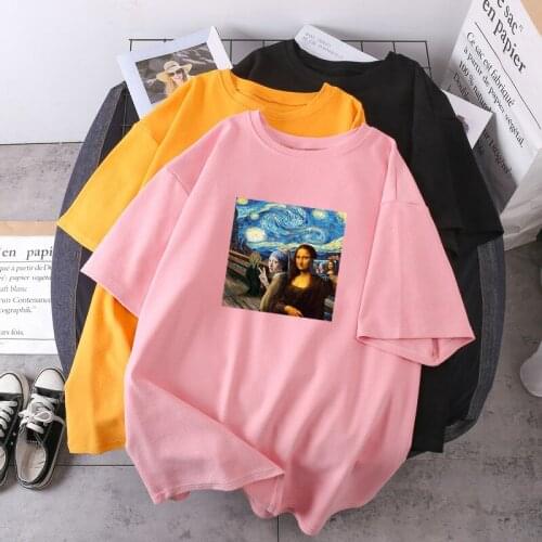 Summer Loose 2021 New Hip Hop Top Tees Painting Mona Lisa Woman T-shirts Short Sleeve Lady Clothing O-neck Camisetas Female
