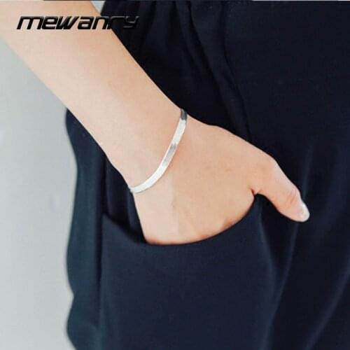 Mewanry 925 Sterling Silver Flat Scales Texture Bracelets for Women New Trend Elegant Charming Simple Glossy Party Jewelry Gifts