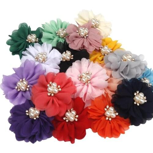 Mini 2.8'' DIY Flowers Kids Boutique Chiffon Flower Rhinestone NO hair Clips Hair Bows Wedding Girls Hair Accessories 12pcs/lot