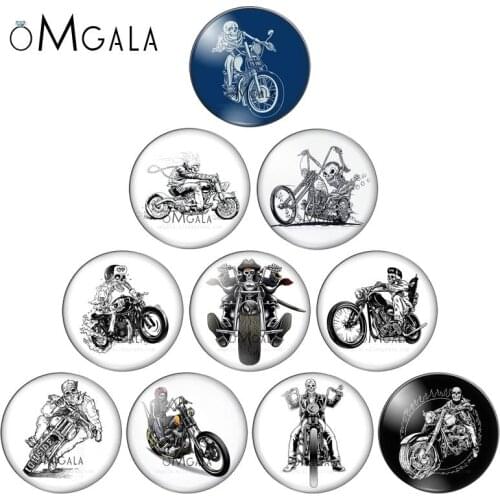 Fashion Steampunk Skull Motorcycle 10pcs 12mm/18mm/20mm/25mm Round photo glass cabochon demo flat back Making findings