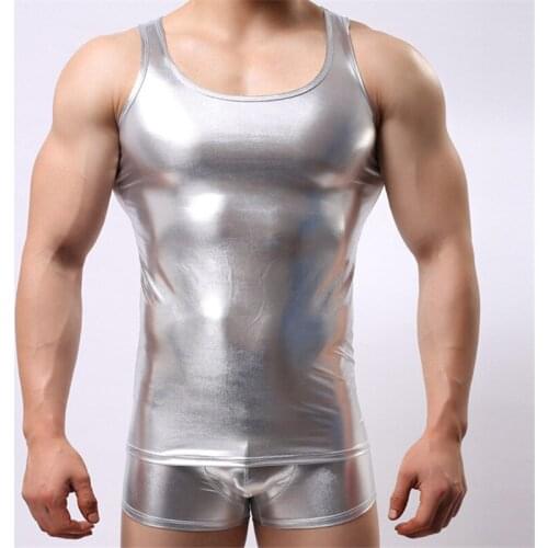 Plus Size M/L/XL/XXL Mens Sexy Vest Faux Leather Tank Tops For Male Gay Wear Mens Undershirts Lingerie Tees 2018 Hot