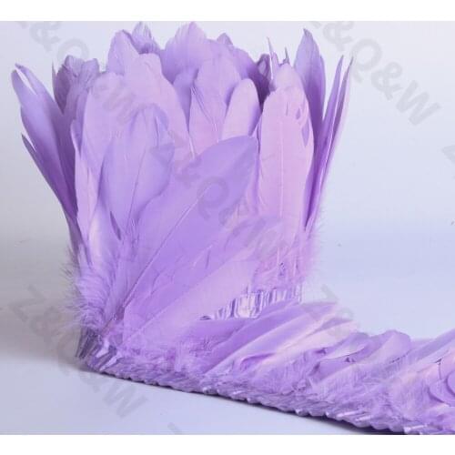 Natural goose feather dyed light purple made into 2 meters cloth strip diy feather skirt shawl stage wings decoration