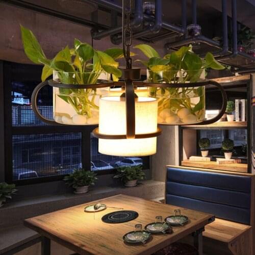 Nordic chandelier led retro American Cafe Bar cyber cafe glass plant green Chandelier
