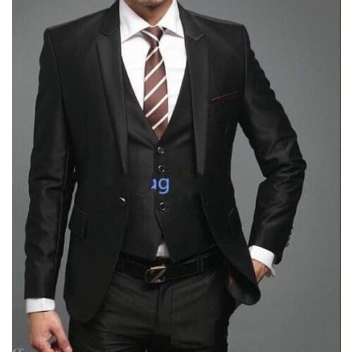 2018 New arriva custom made high quality 3 piece black mens suits wedding wedding tuxedo man suit slim fit pants jacket
