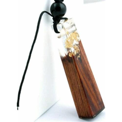 New fashion womens solid wood Pendant Necklace transparent resin retro national style sweater Necklace