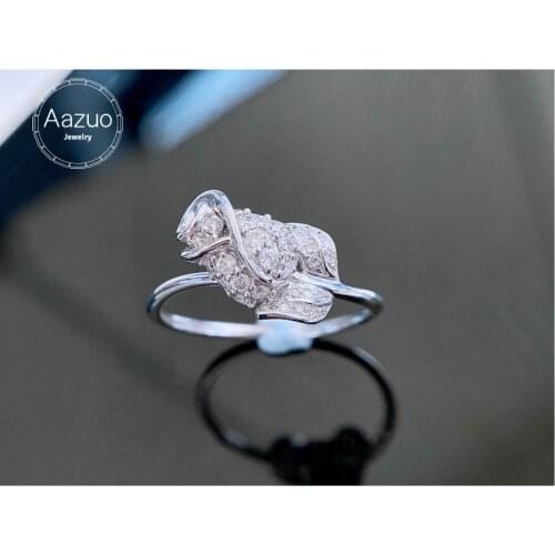 Aazuo Orignal 18K White Gold Real Natrual Diamonds 0.3ct Classic Fairy Rose Flower Ring Gift For Woman Engagement Birthday Party