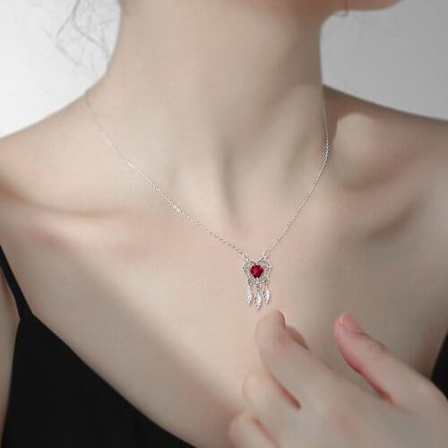 REETI 925 Sterling Silver Necklace Micro Zircon Heart Pendant Short Clavicle Necklace For Women Red Necklace