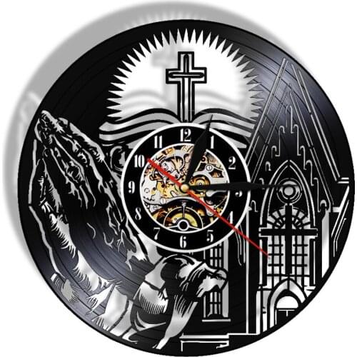 Scripture Bible Hanging Silent Clock Church Pastor Jesus Cross Christ Portra Vinyl Record Wall Clock Christian Gift Home Decor