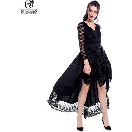 ROLECOS Victorian Gothic Dress Cotton Renaissance Women Costume Medieval Lace Dress Gothic Halloween Costume Party Summer Autumn