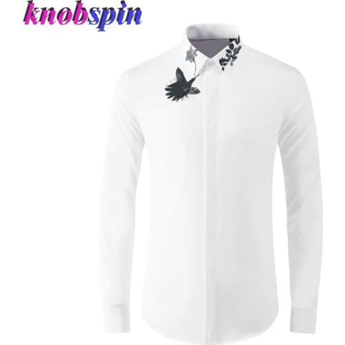 Luxury Flowers And Birds Printed Men Shirts Long Sleeve Streetwear Casual Mens Dress Shirts Slim Fit Party Man Shirts Plus Size