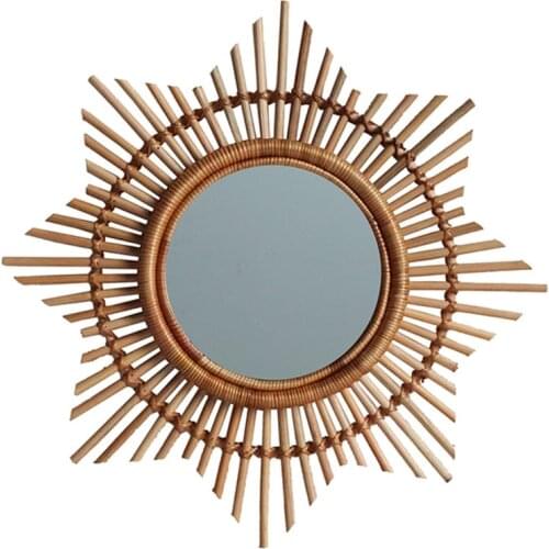 Rattan Innovative Art Decoration Round Makeup Mirror Dressing Bathroom Wall Hang