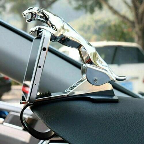 Leopard Car Phone Holder Ornaments Universal Anti Skid 360 Degree Rotating Adjustable Bracket Interior Cool Dashboard Clip On