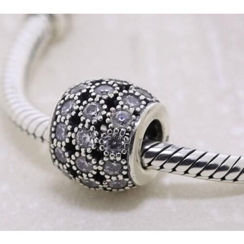 Authentic S925 Bead Openwork Pave spotted Crystals Charm fit Lady Bracelet Bangle DIY Jewelry