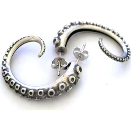 Unique Design Punk Octopus foot Earrings for Men Women Gothic Silver Color Stud Earrings Creative Bar Jewelry Gifts
