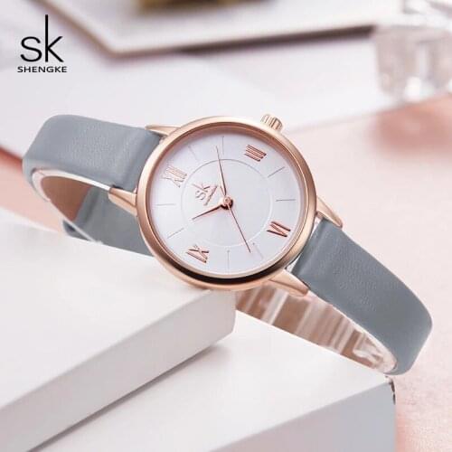 SHENGKE 2021 Women Watches Top Luxury Brand Fashion Quartz Waterproof Wristwatch Elegant Style Leather Ladies Wristwatches