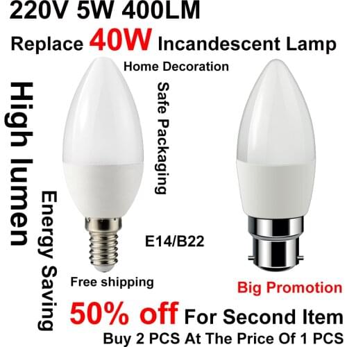 Led Candle Bulb C37 5w E14 B22 220v-240v 3000k Cold White For Home Decoration Led Lamp Source Replacement