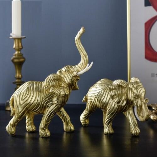 WU CHEN LONG Nordic Creative Luxurious Gold Elephant Figurine Animals Statue Resin Craft Living Room Decorations For Home R3856