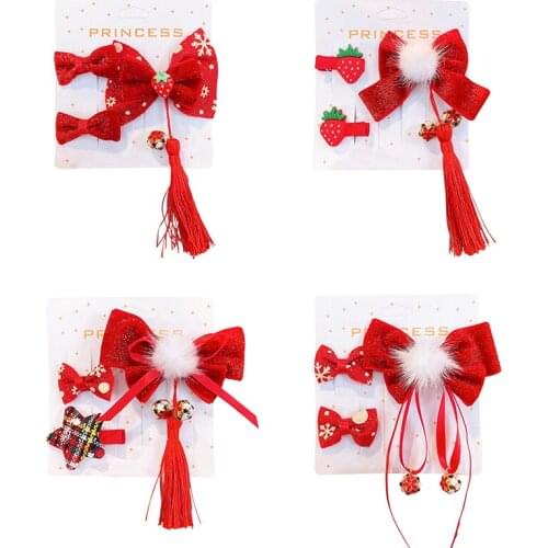 Girls Hair Clips Hairband Chinese Traditional Princess Tassels Flower Hairpins New Year Headwear Children Kids Hair Accessories