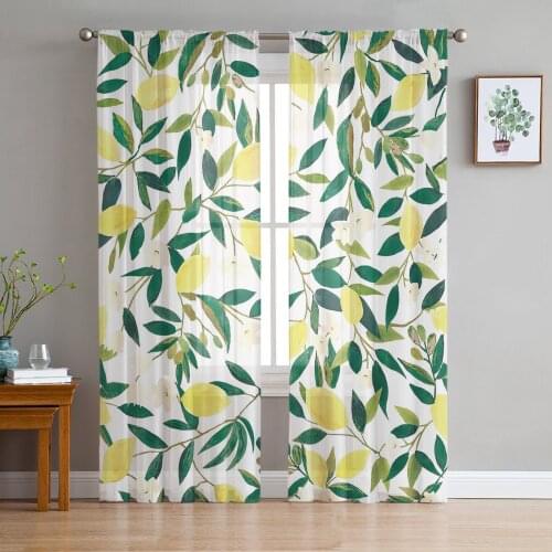 Lemon Fruit Green Leaf Flowers Tulle Sheer Window Curtains for Living Room Kitchen Children Bedroom Voile Hanging Curtain