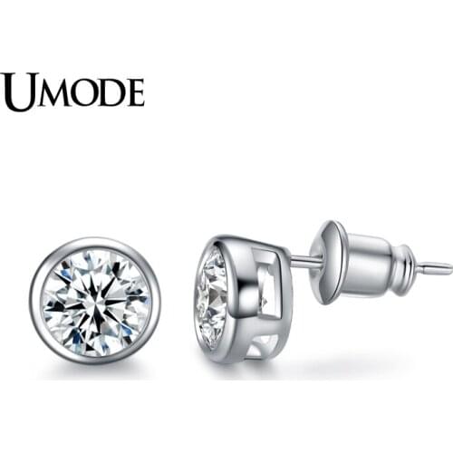 UMODE Summer Bijoux Femme Rhodium color Bezel Setting AAA CZ Fashion Stud Earrings For Women Jewelry Gifts AUE0092