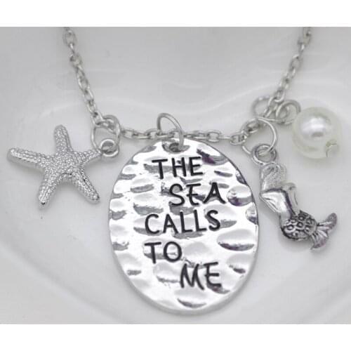 Fashion personality jewelry The sea calls to me sea star mermaid birth stone crystal dendant necklace for Women N249