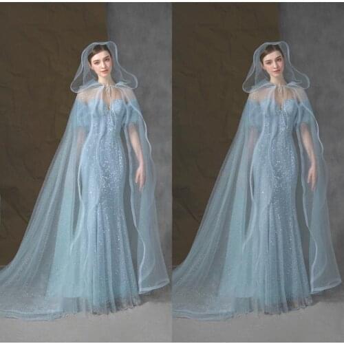 Haze Blue Wedding Dresses свадебное плат Boho Beach Wedding Gowns with Manteau Custom Made Vestidos De Novia