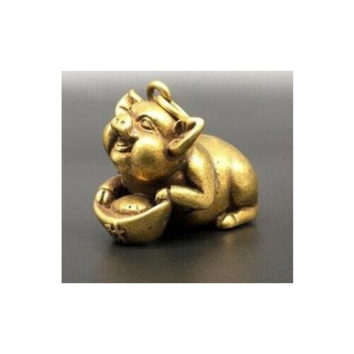 Brass Zodiac Pig Pendant, Trick And Fortune Cute Little Copper Pig Pendant Key Chain Ornament Geomancy Gift Animal Statue