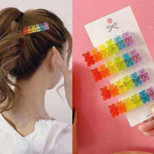 1pcs Candy Color Gummy Bear Hairpin Cute Hairpin Side Clip Rainbow Bangs Girl Heart Hair Accessory Bear Hairpins for Hair Women