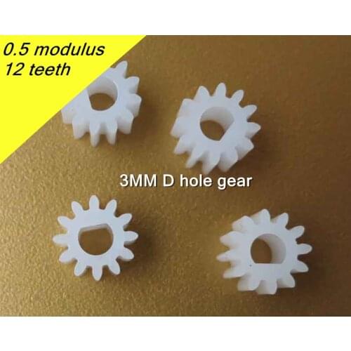 0.5M 12T 3MM D hole gear,1012DF 0.5 modulus 12 teeth Plastic gear,N20 dc gear motor shaft gear