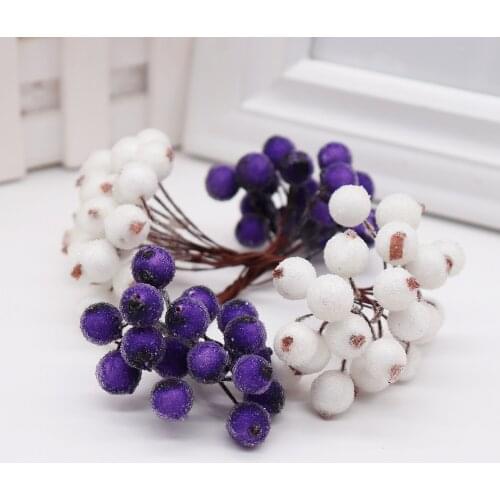 20pcs/40 Heads 1cm Mini Fake Fruit Small Double heads Berries Artificial Flower cherry Stamen Wedding Christmas Decorative