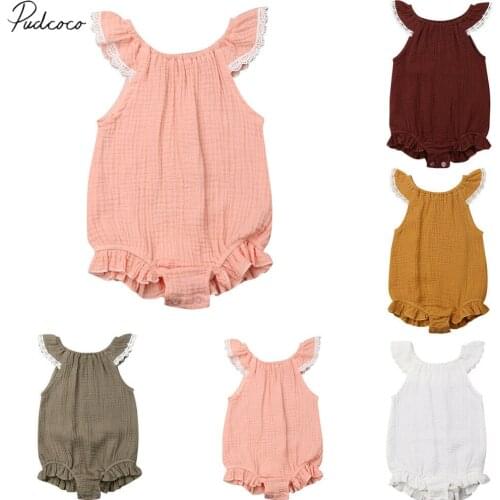 2019 Children Summer Clothing Newborn Infant Baby Girls Ruffle Bodysuit Lace Sleeveless Patchwork 100% Cotton Jumpsuit Outfits