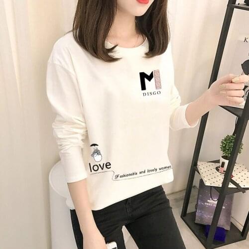 2021 New Spring Summer Women T-shirt Letter Printed Oversize Harajuku Solid Casual Fashionable T-shirt Female Long Sleeve Tops