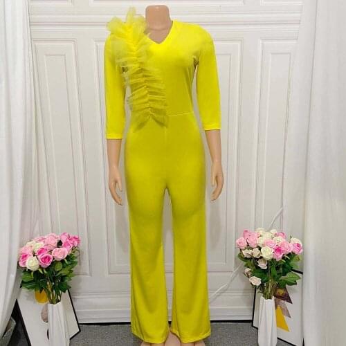 2021 Women Wide Leg Pants Design Bazin Dashiki Lady Jumpsuit Elegant Stylish Jumpsuit Female Overalls Africa Clothing African