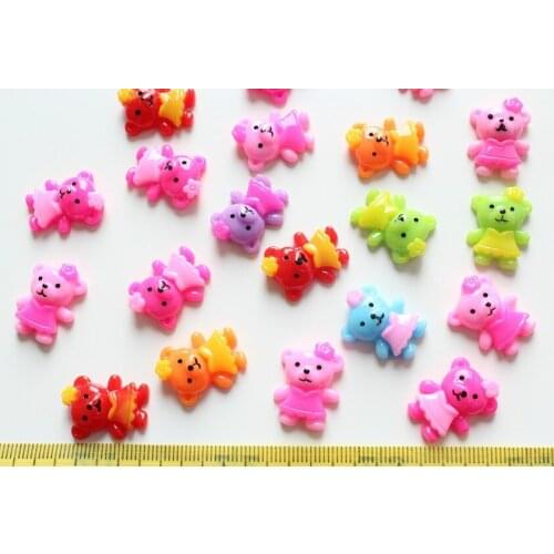 250pcs Resin kawaii hand paint Bear w/flower ,Deco cabochons Flatbacks mixed colors 20mm