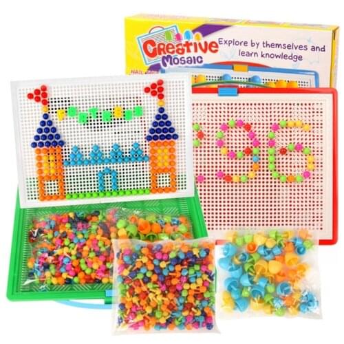 296 Pieces/Set Box-Packed Grain Mushroom Nail Beads Intelligent 3D Puzzle Games Jigsaw Board for Children Kids Educational Toys