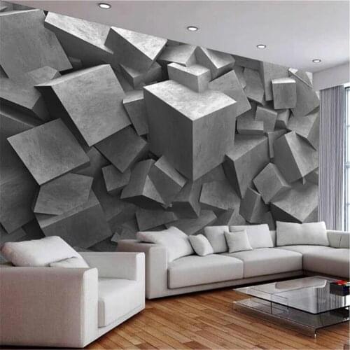 Milofi custom 3D wallpaper mural geometric three-dimensional cement board square carving background wall photo decorative painti