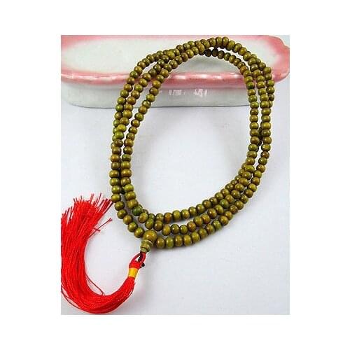 5mm Tibetan Buddhism 216 Green Wood Mala Necklace