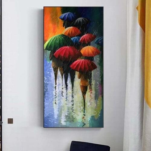 Umbrella In Rainy Night Abstract Oil Painting On Canvas Wall Art Poster And Prints Landscape Picture For Living Room Decoration