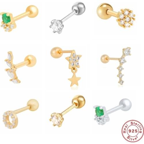 Aide 925 Sterling Silver Stud Earrings for Women Piercing Cartilage Minimalist Small Cute Green Clear Zircon Earrings Jewelry