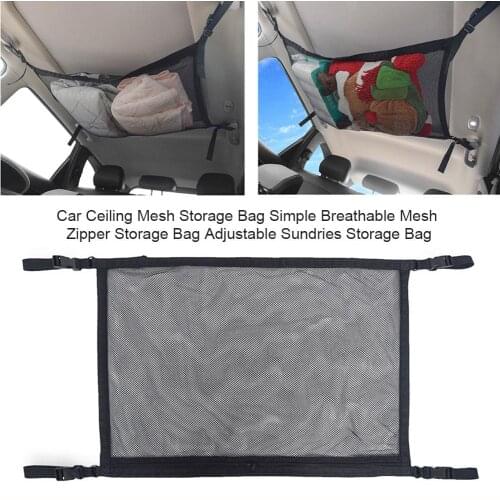 Car Ceiling Mesh Storage Bag Simple Breathable Mesh Zipper Storage Bag Adjustable Sundries Storage Bag