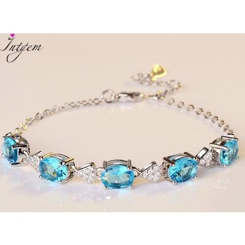 Blue Topaz Bracelet Created Aquamarine 925 Sterling Silver Charm Bracelets Party Anniversary Gifts Fashion Luxury Jewelry