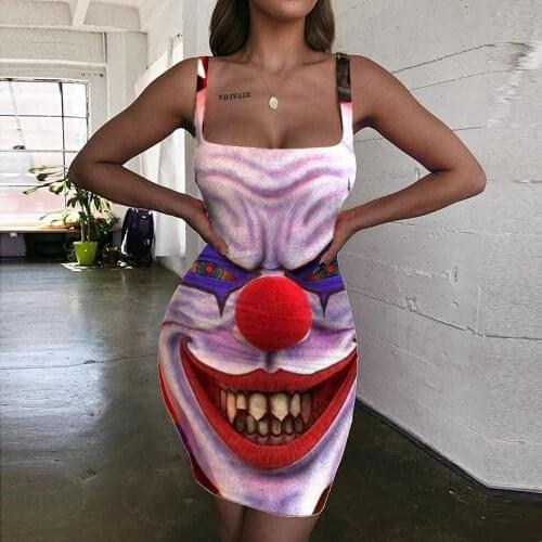 Giyu Brand Clown Dresses Women Funny Bodycon Dress Harajuku Halter Sleeveless Womens Clothing Mini Evening Short Korean Style