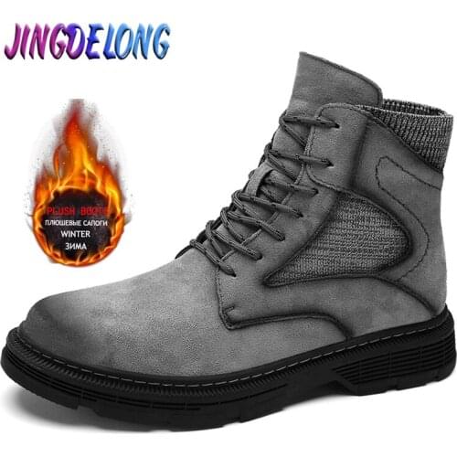 Brand Winter Mens Boots Suede Leather Outdoor Motorcycle Boots Warm Fur Men Snow Calf Boots Waterproof Working Ankle Boots New