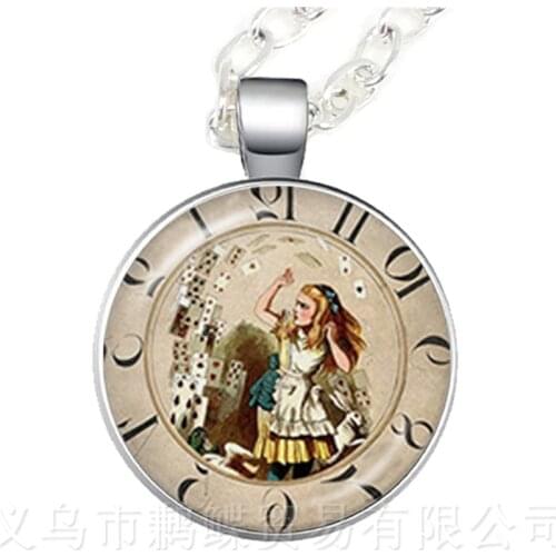 A Mad Tea Party Mad Hatter March Hare Fairy Tale Art Classic Pendant Necklace Alice In Wonderland Women Girl Sweater chain