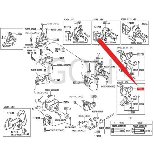 Engine left vibration isolation pad (for horizontal engine) 2005-Toy ota RA V4 vibration isolation pad (transverse)