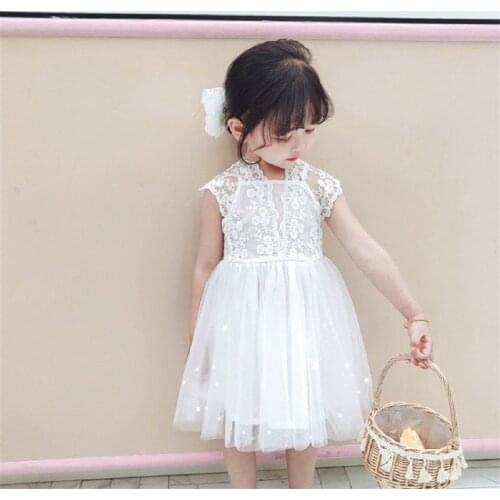 Elegant Flower Girls Dress Summer Kids Clothes Baptism Costumes Wedding Party Lace Flower Princess Dress