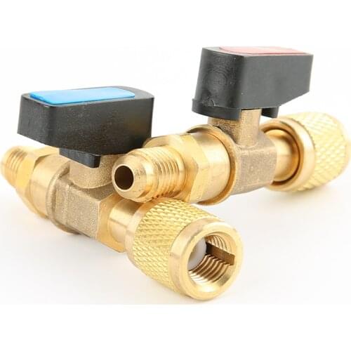 HVAC A/C Straight Shut-Off Ball Valve Adapter For R134a R22 R12 R410a 1/4"