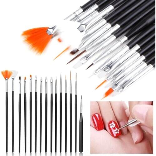 15Pcs/Set Nail Brushes Decoration Design Painting Drawing Brush UV Gel Polish Nail Art Pen Eyeliner Shadow Manicure Brushes Tool