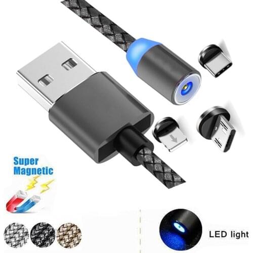 Magnetic Cable Braided Mobile LED Type C Micro USB Magnet Charger Cable For Apple iPhone 12 mini X 7 8 6 10 Xs Max XR Samsung
